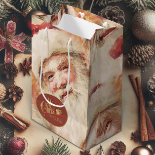 Christmas Gift Bag With Vintage Santa Claus