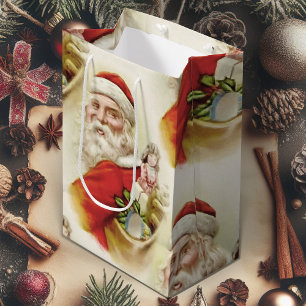 Christmas Gift Bag With Vintage Santa Claus