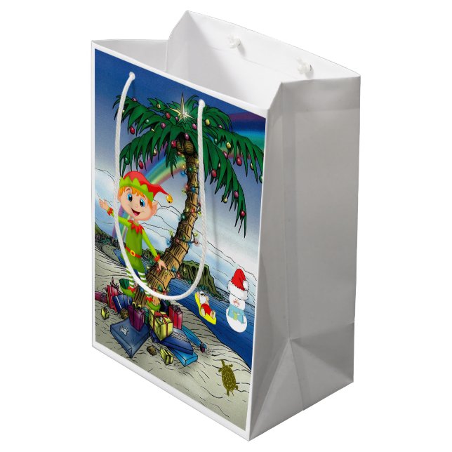 Christmas Gift Bags Elf, Beach Bum Santa (Back Angled)