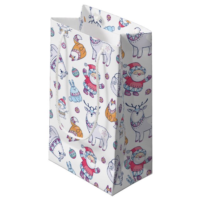 Christmas Gift Bags with Santa & Holiday Animals (Front Angled)