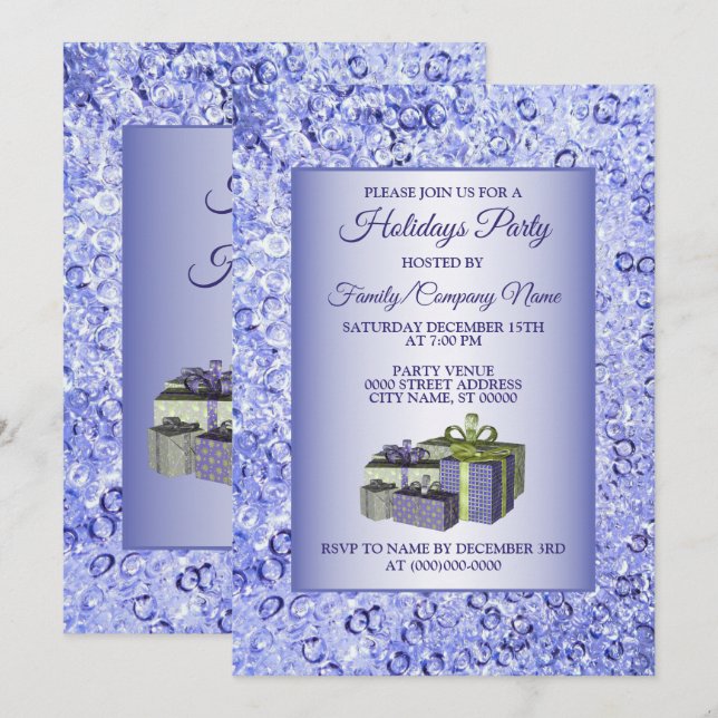 Christmas Gift Blue Shiny Crystal Sparkle Holidays Invitation (Front/Back)