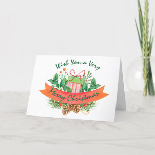 Christmas Gift Box Floral Orange Modern Watercolor Holiday Card