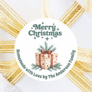 Christmas gift box homemade classic round sticker