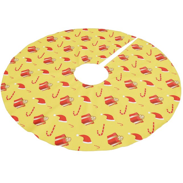 Christmas gift box Santa hat candy cane Brushed Polyester Tree Skirt (Angled)