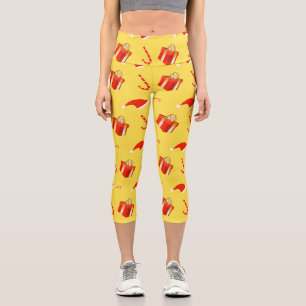 Christmas gift box Santa hat candy cane Capri Leggings