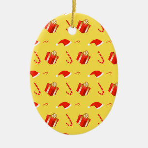 Christmas gift box Santa hat candy cane Ceramic Tree Decoration