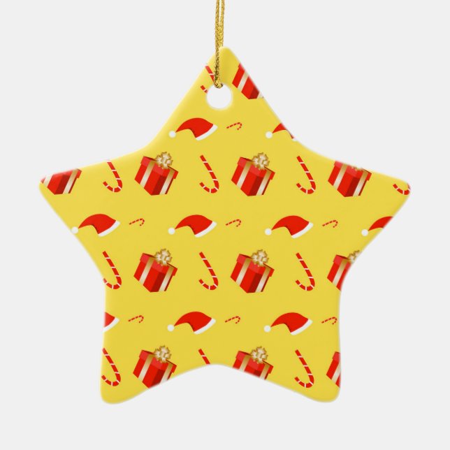 Christmas gift box Santa hat candy cane Ceramic Tree Decoration (Front)