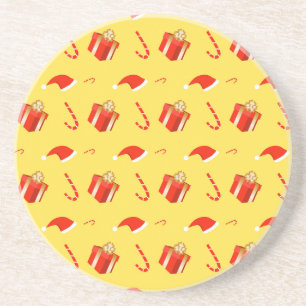 Christmas gift box Santa hat candy cane Coaster