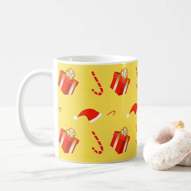 Christmas gift box Santa hat candy cane Coffee Mug (With Donut)