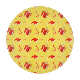 Christmas gift box Santa hat candy cane Cutting Board