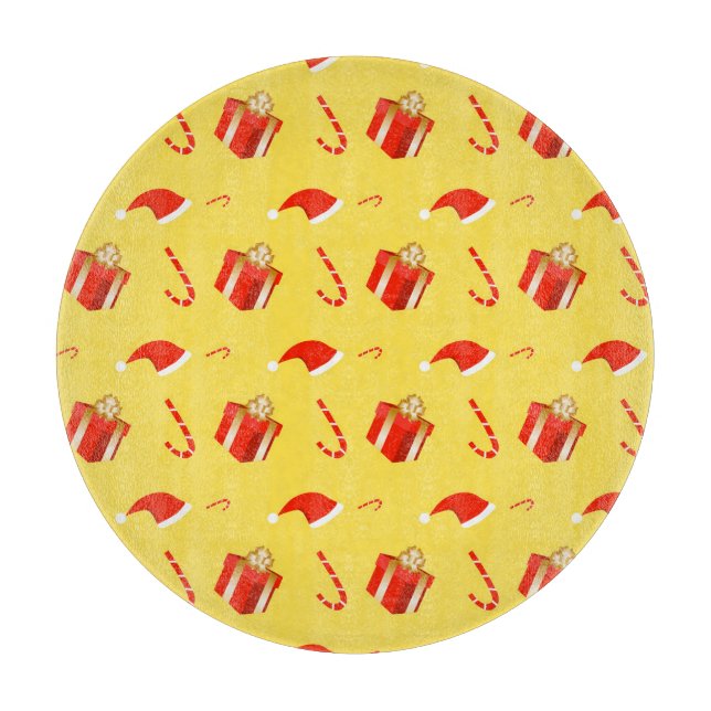 Christmas gift box Santa hat candy cane Cutting Board (Front)