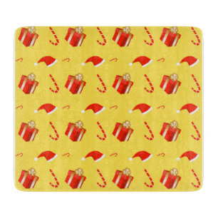 Christmas gift box Santa hat candy cane Cutting Board