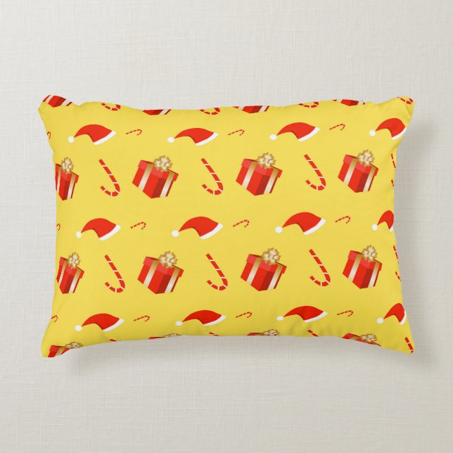 Christmas gift box Santa hat candy cane Decorative Cushion (Front)
