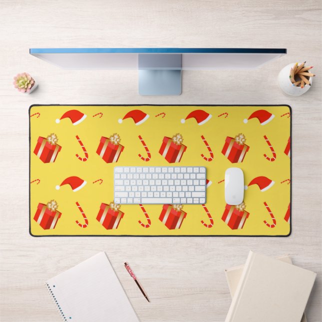 Christmas gift box Santa hat candy cane Desk Mat (Office 1)