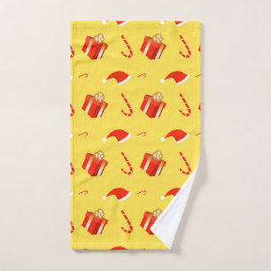 Christmas gift box Santa hat candy cane Hand Towel