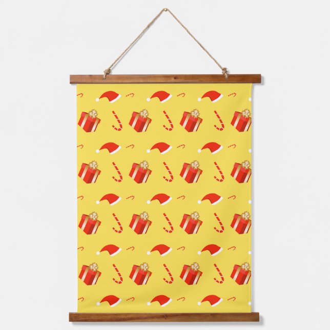 Christmas gift box Santa hat candy cane Hanging Tapestry (Front)