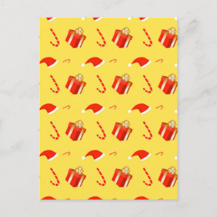 Christmas gift box Santa hat candy cane Holiday Postcard