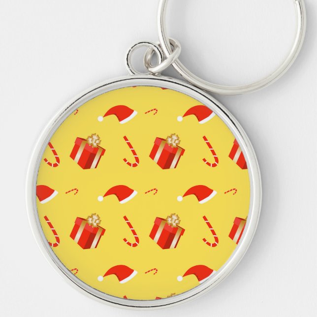Christmas gift box Santa hat candy cane Key Ring (Front)