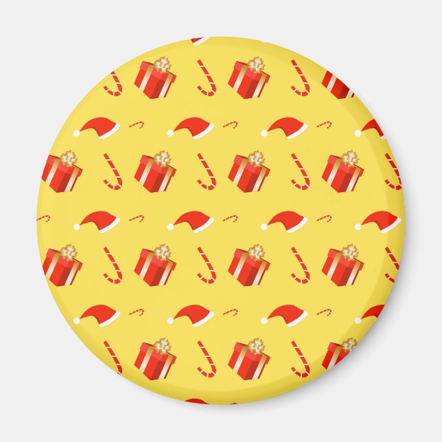 Christmas gift box Santa hat candy cane Magnet (Front)