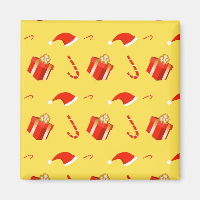 Christmas gift box Santa hat candy cane Magnet (Front)