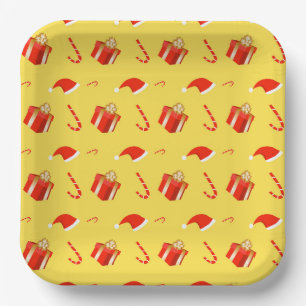Christmas gift box Santa hat candy cane Paper Plate