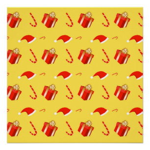 Christmas gift box Santa hat candy cane Poster