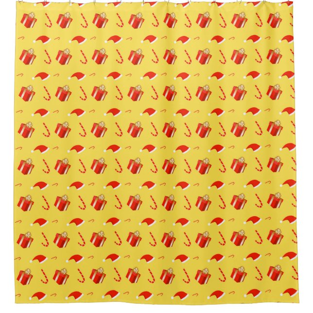 Christmas gift box Santa hat candy cane Shower Curtain (Front)