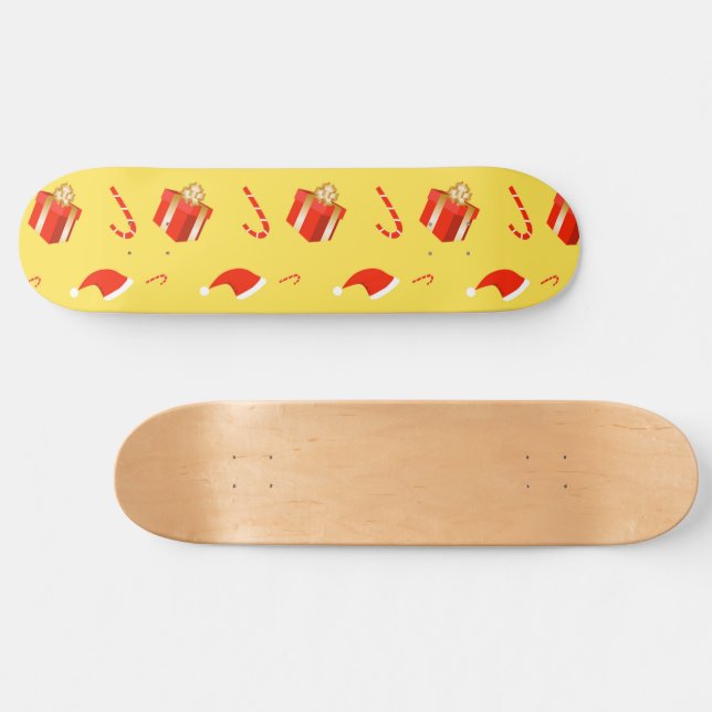 Christmas gift box Santa hat candy cane Skateboard (Horz)