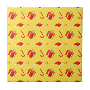 Christmas gift box Santa hat candy cane Tile