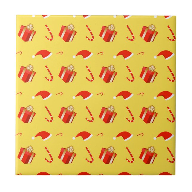 Christmas gift box Santa hat candy cane Tile (Front)