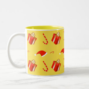 Christmas gift box Santa hat candy cane Two-Tone Coffee Mug