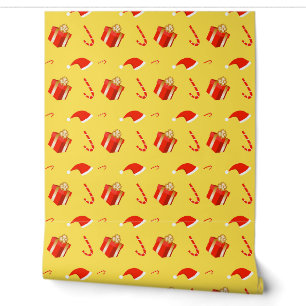 Christmas gift box Santa hat candy cane Wallpaper