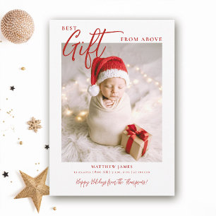 Christmas Gift Calligraphy Modern Red Baby Photo Announcement
