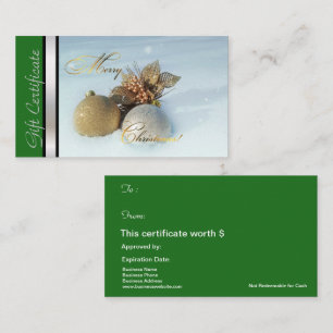 Christmas Gift Card Certificate Green Silver
