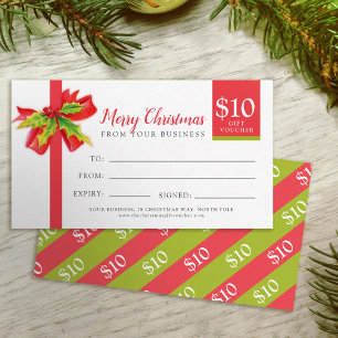 Christmas gift card red and green ribbon $10