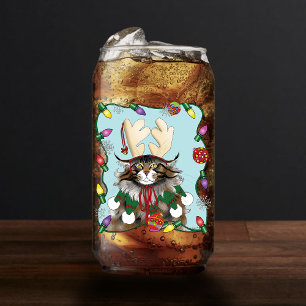 Christmas Gift Cat Green Funny Can Glass