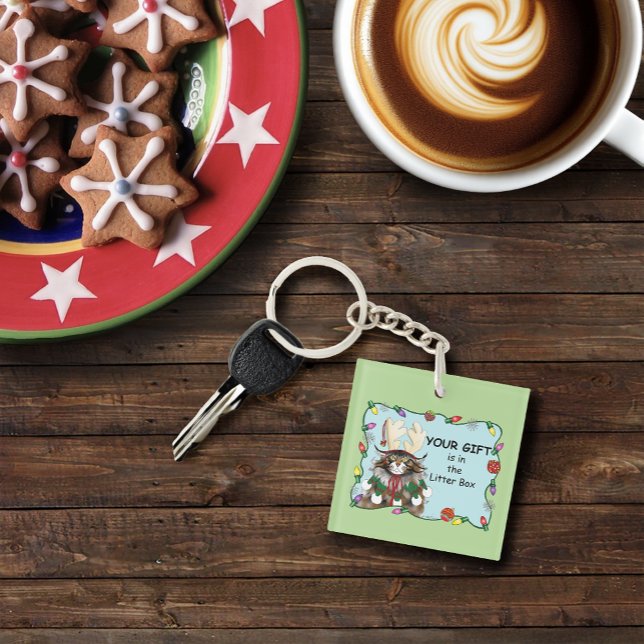 Christmas Gift Cat Green Funny Key Ring (Creator Uploaded)