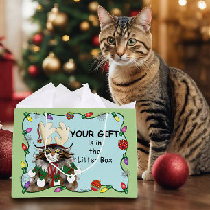 Christmas Gift Cat Green Funny Large Gift Bag