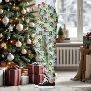 Christmas Gift Cat Green Funny Leggings