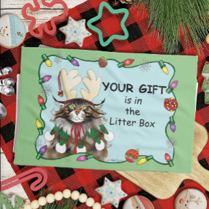 Christmas Gift Cat Green Funny Tea Towel