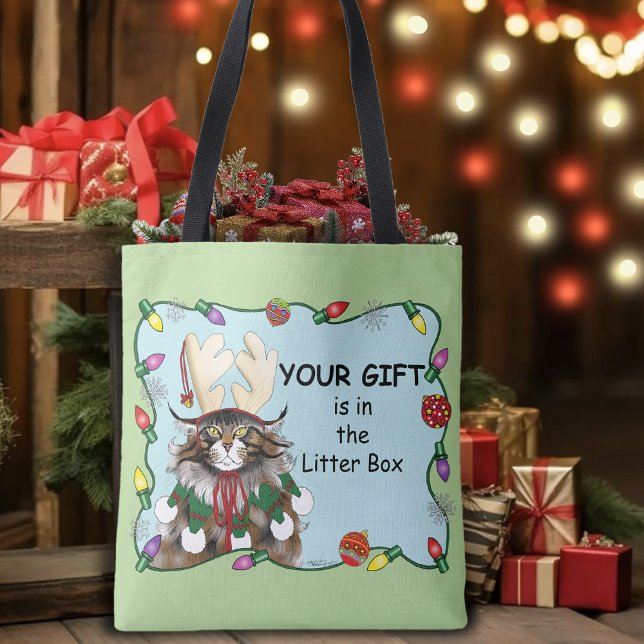  Christmas Gift Cat Green Funny Tote Bag (Creator Uploaded)