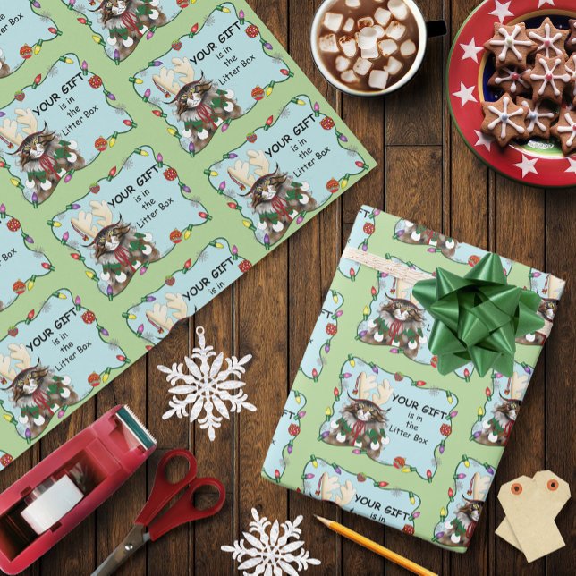 Christmas Gift Cat Green Funny Wrapping Paper (Creator Uploaded)