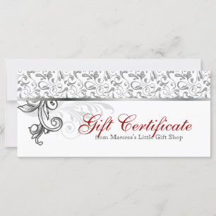 Christmas Gift Certificate Retail Floral Red Silve