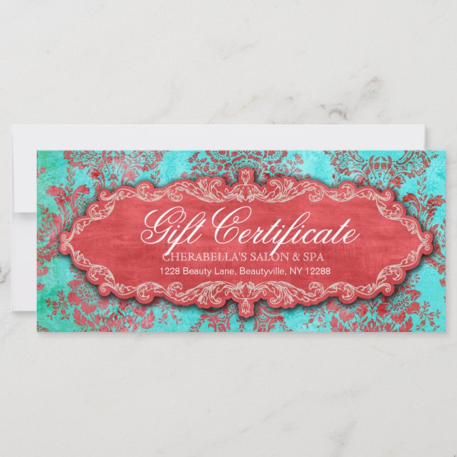 Christmas Gift Certificate Vintage Damask Salon b (Front)