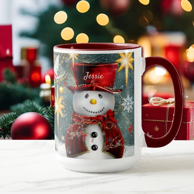  Christmas Gift Coffee Mug Cute Snowman Add Name (Creator Uploaded)