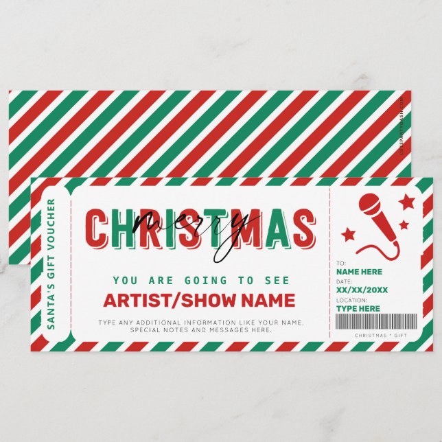 Christmas Gift Concert Ticket Template Voucher (Front/Back)