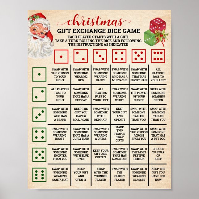 Christmas Gift Exchange Roll Dice Game Sign (Front)