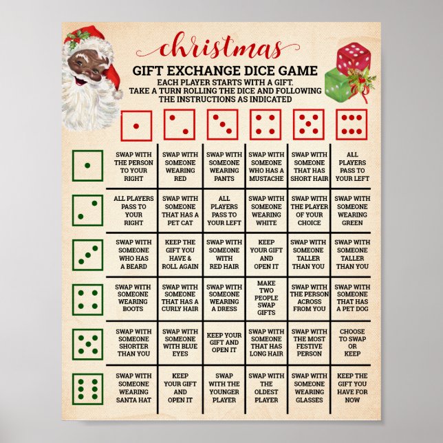 Christmas Gift Exchange Roll Dice Game Sign (Front)