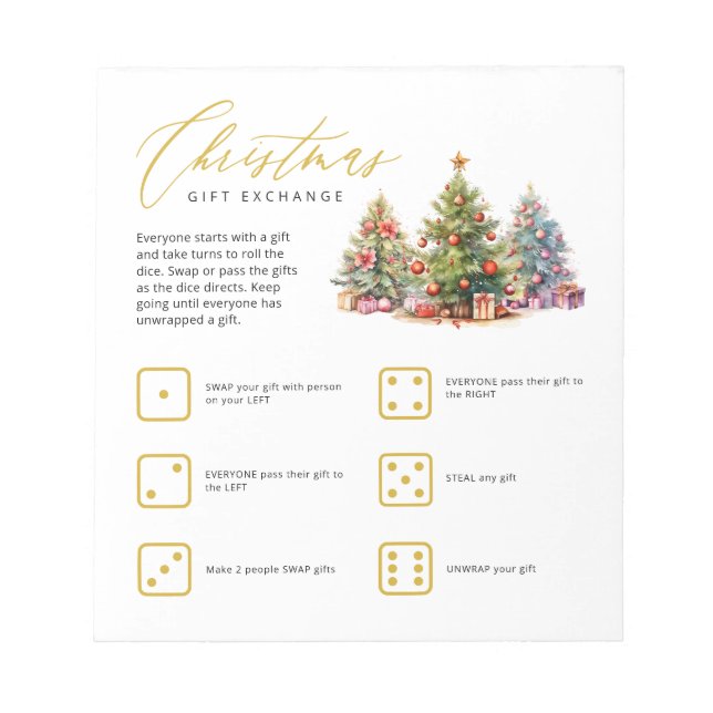 Christmas Gift Exchange Tear Away Party Game Notepad (Front)