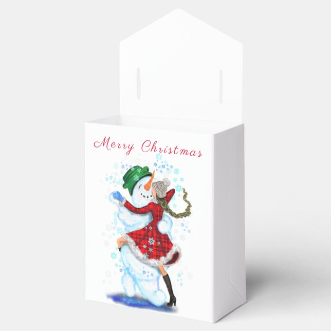 Christmas Gift Favor Box Snowman and Girl Dance (Opened)